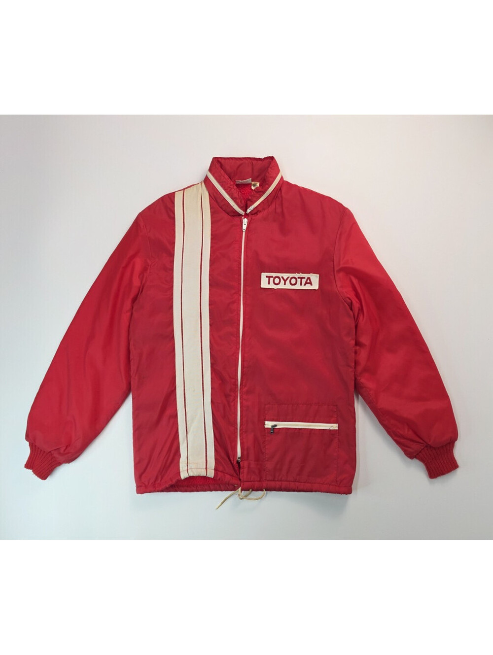 Toyota Vintage 1970s Red Faux Fur Lined Racing Windbreaker Jacket Mens Medium M